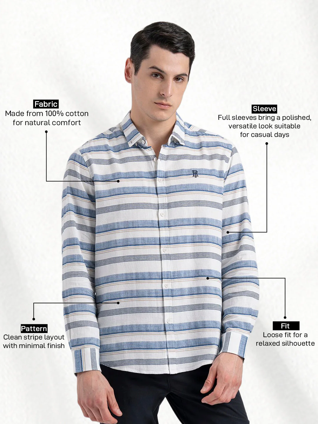 Button Down Striped Shirt for Men - Image 2