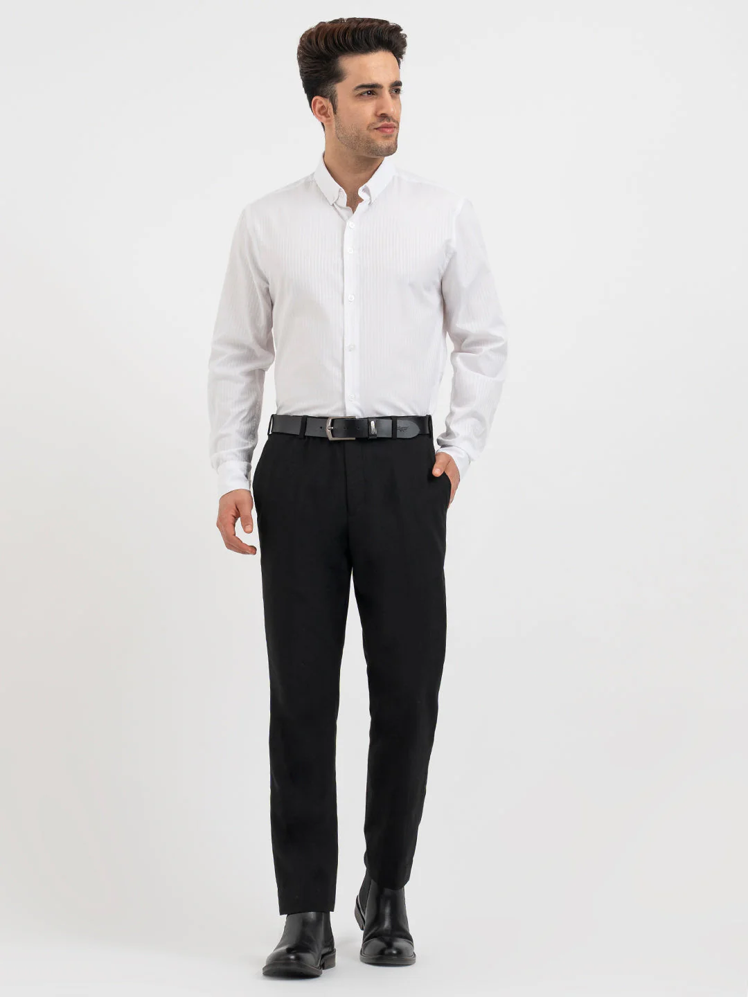 Red Tape Dobby Striped White Shirt for Men - Image 5