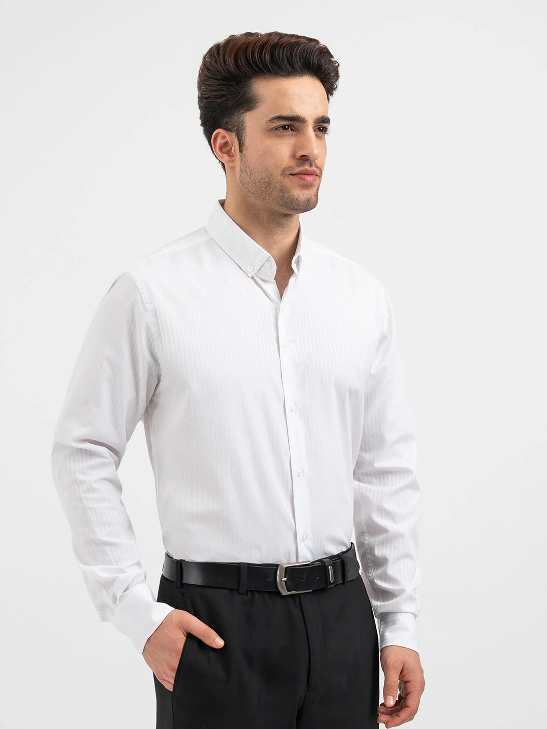 Red Tape Dobby Striped White Shirt for Men - Image 6