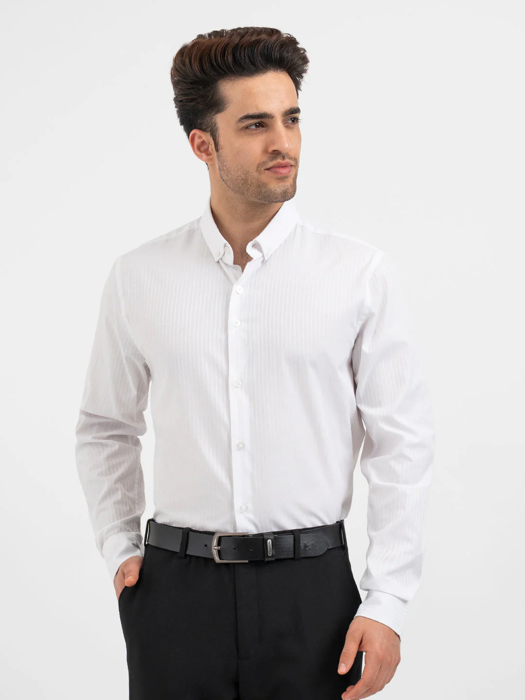 Red Tape Dobby Striped White Shirt for Men - Image 7