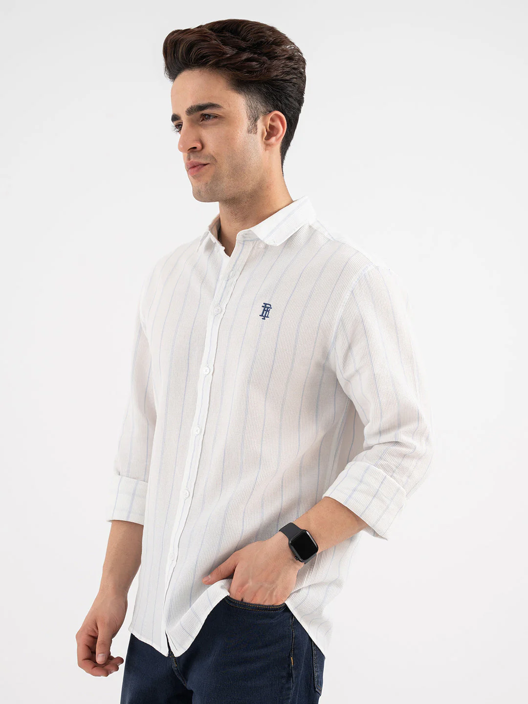 Menâ€™s Sky Blue Casual Stripe Shirt - Image 2