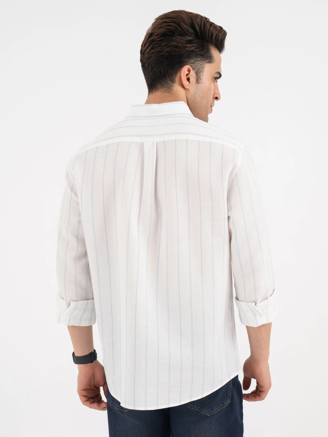 Menâ€™s Sky Blue Casual Stripe Shirt - Image 3