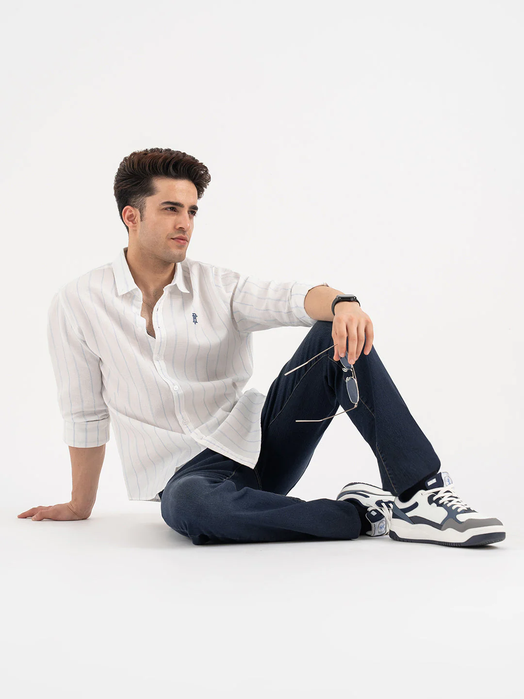 Menâ€™s Sky Blue Casual Stripe Shirt - Image 5