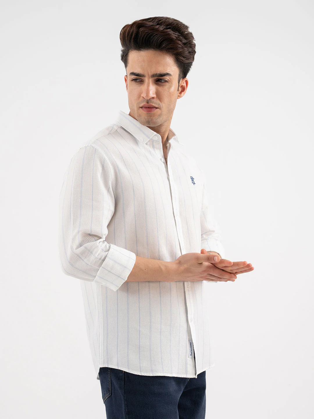 Menâ€™s Sky Blue Casual Stripe Shirt - Image 6