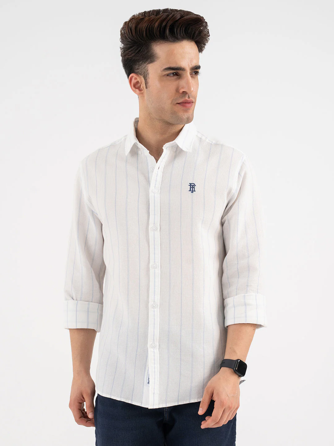 Menâ€™s Sky Blue Casual Stripe Shirt - Image 7