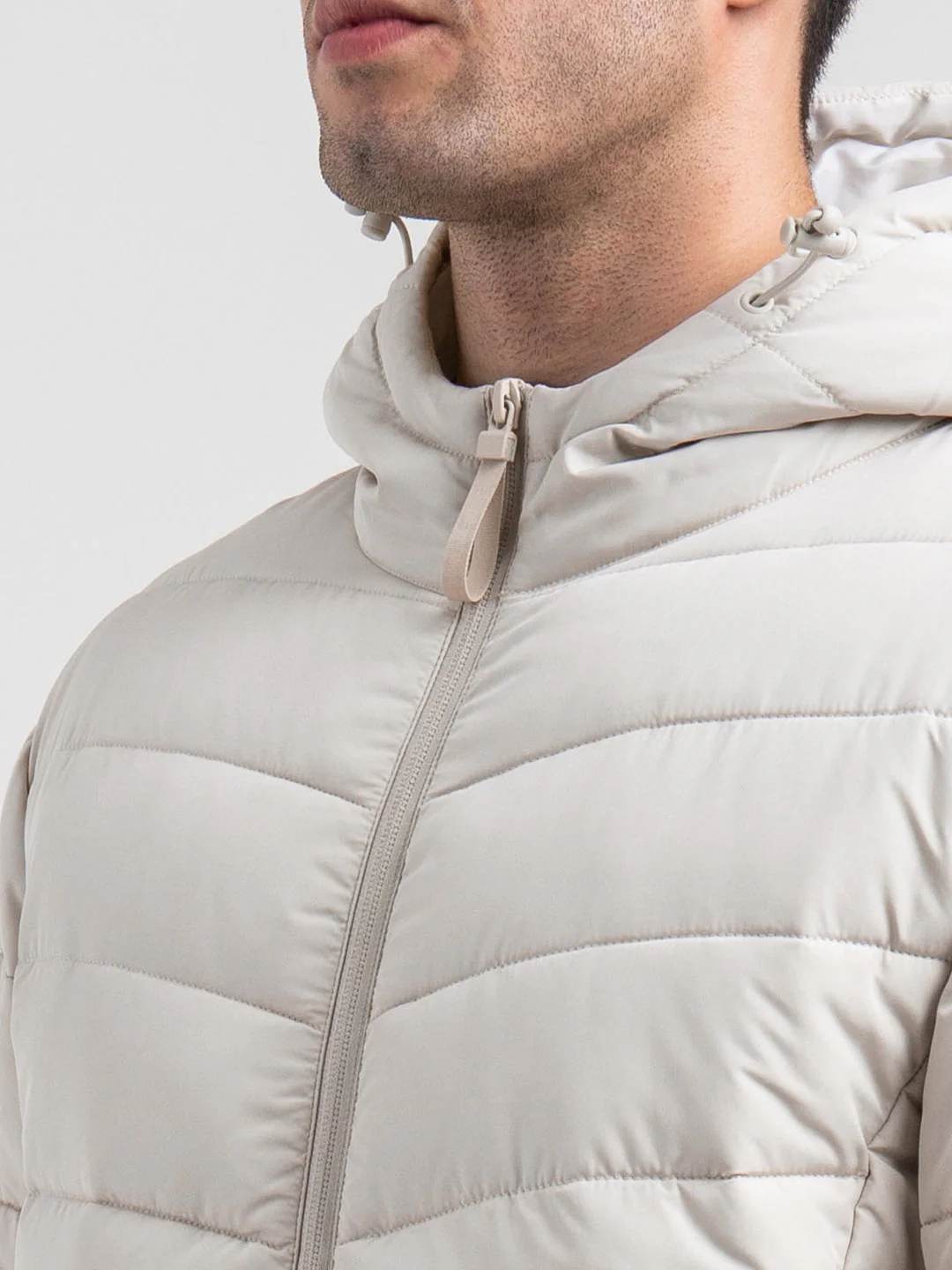Mens Beige Hooded Winter Jacket | Classic Puffer Comfort - Image 5