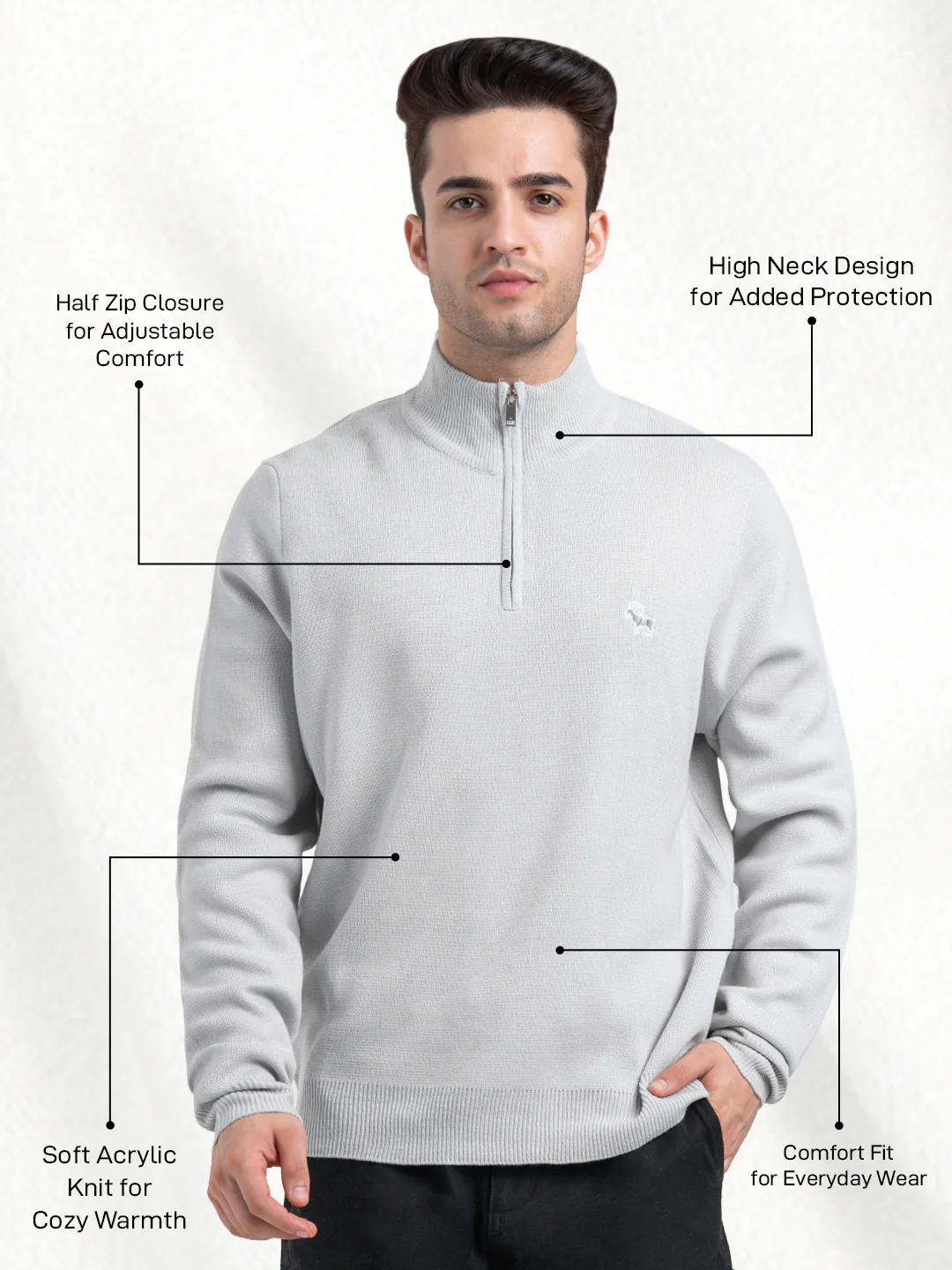 Men's Ice Grey Half Zip Sweater | Winter Warmth with Effortless Style - Image 2