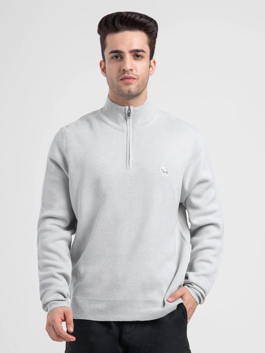 Men's Ice Grey Half Zip Sweater | Winter Warmth with Effortless Style - Image 3
