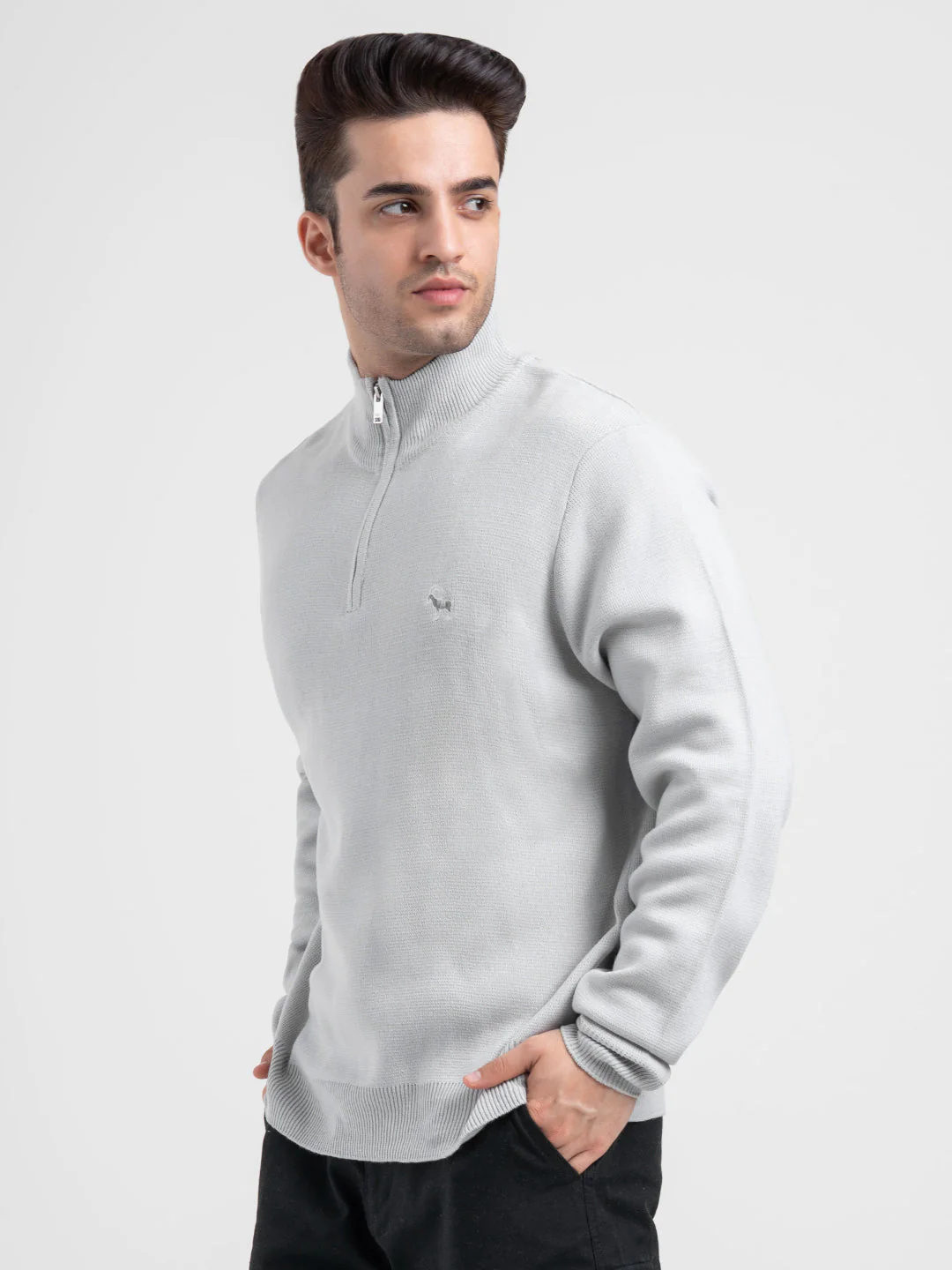 Men's Ice Grey Half Zip Sweater | Winter Warmth with Effortless Style - Image 4