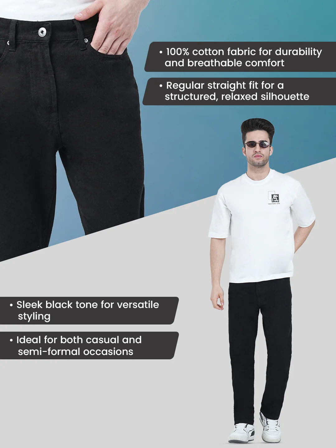 Straight Fit Black Jeans for Men | Classic Everyday Essential - Image 2