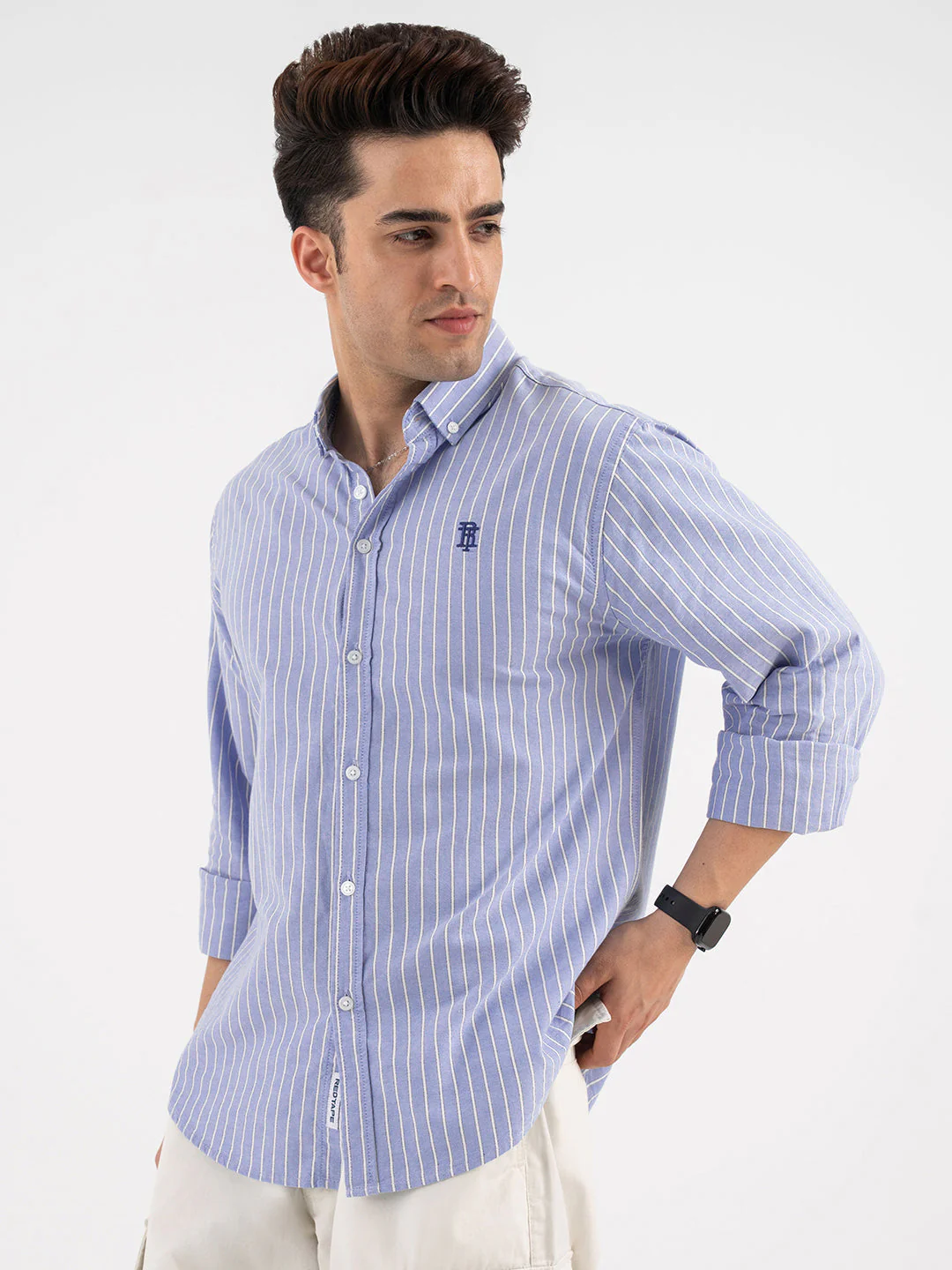 Red Tape Striped Blue Shirt for Men - Image 2