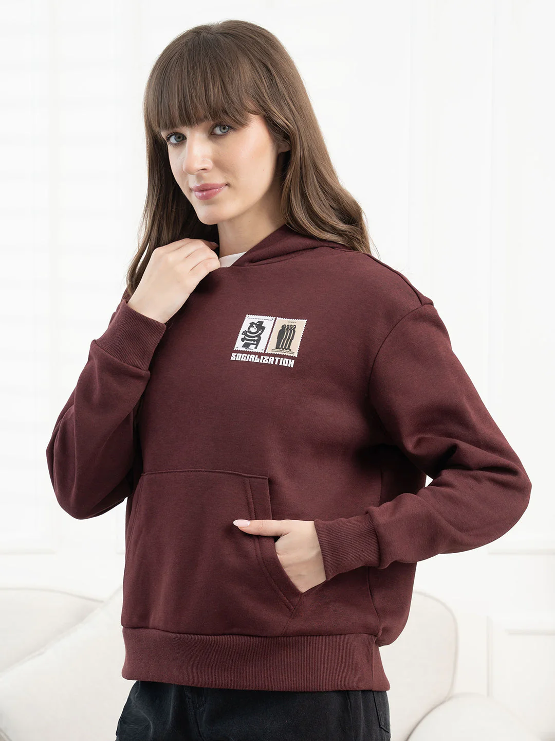 Womenâ€™s Dark Maroon Hoodie - Image 2