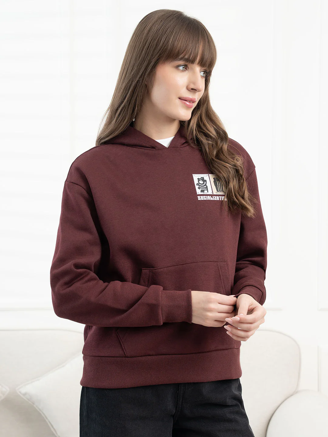 Womenâ€™s Dark Maroon Hoodie - Image 3