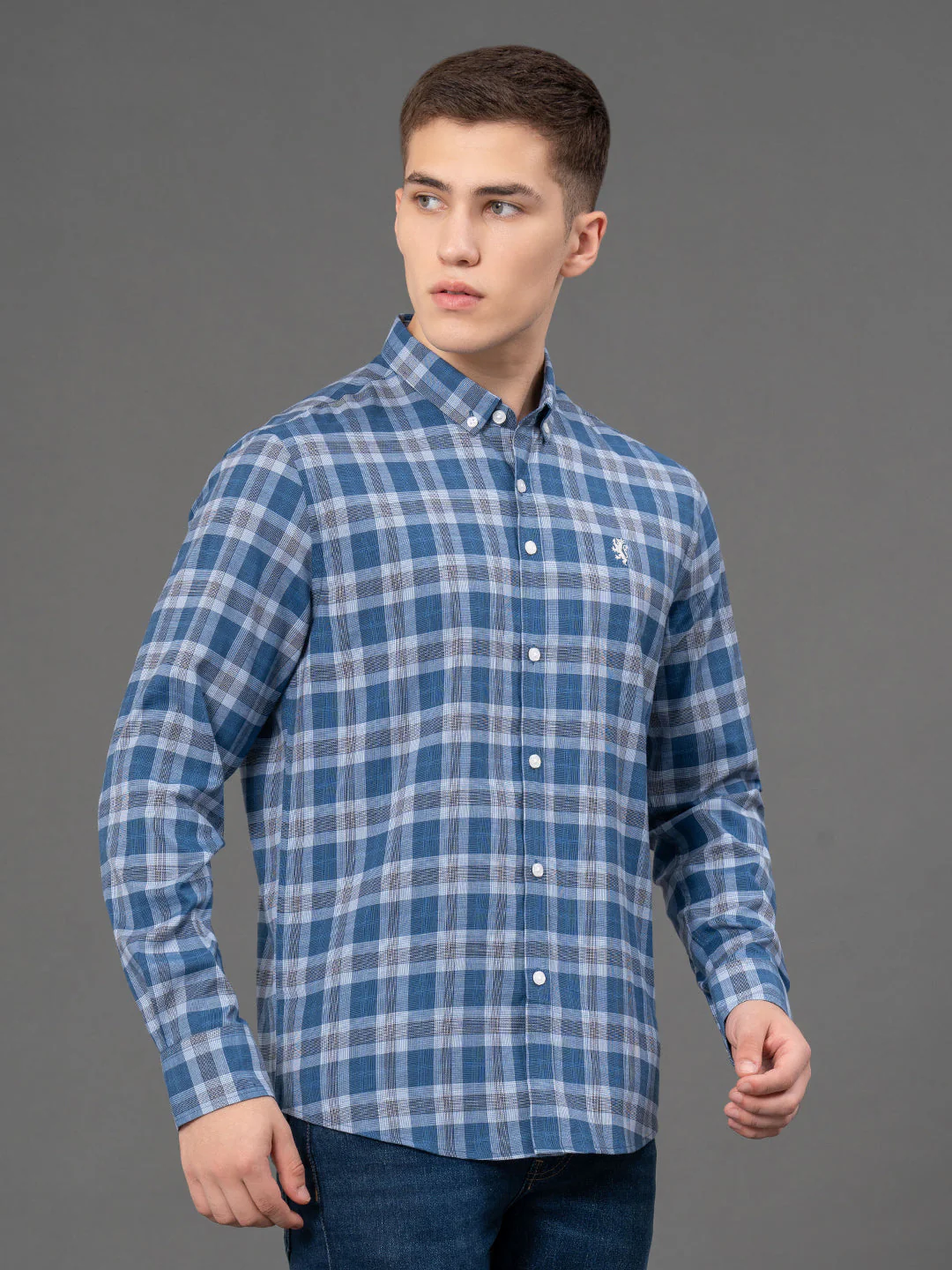 Airforce Blue Checked Shirt for Men - Image 2