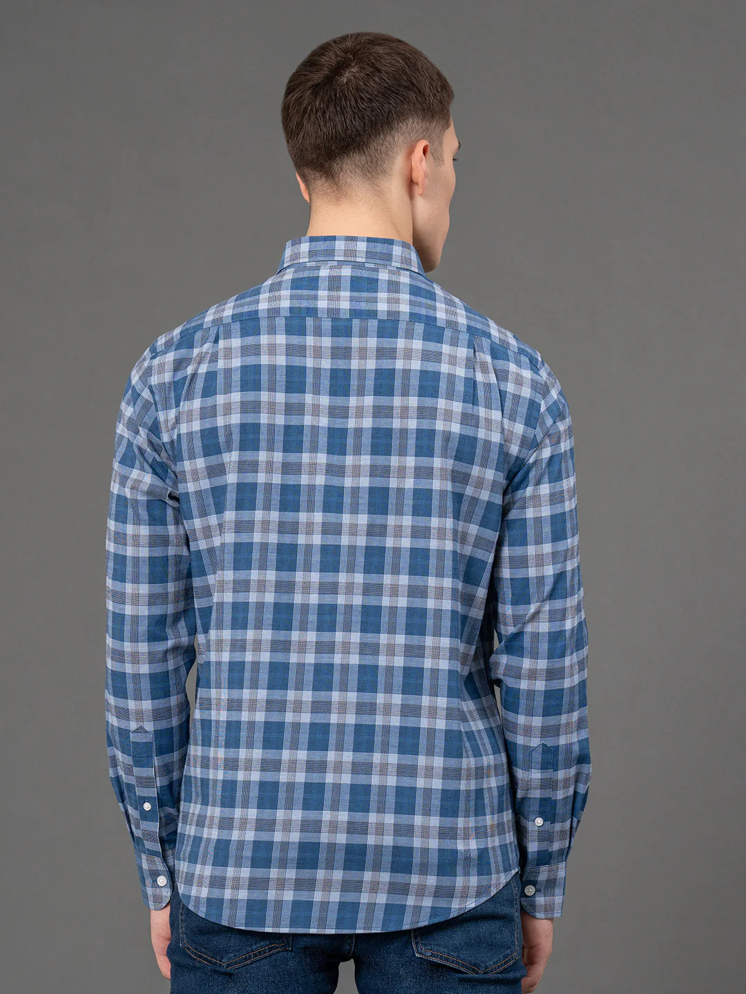 Airforce Blue Checked Shirt for Men - Image 3