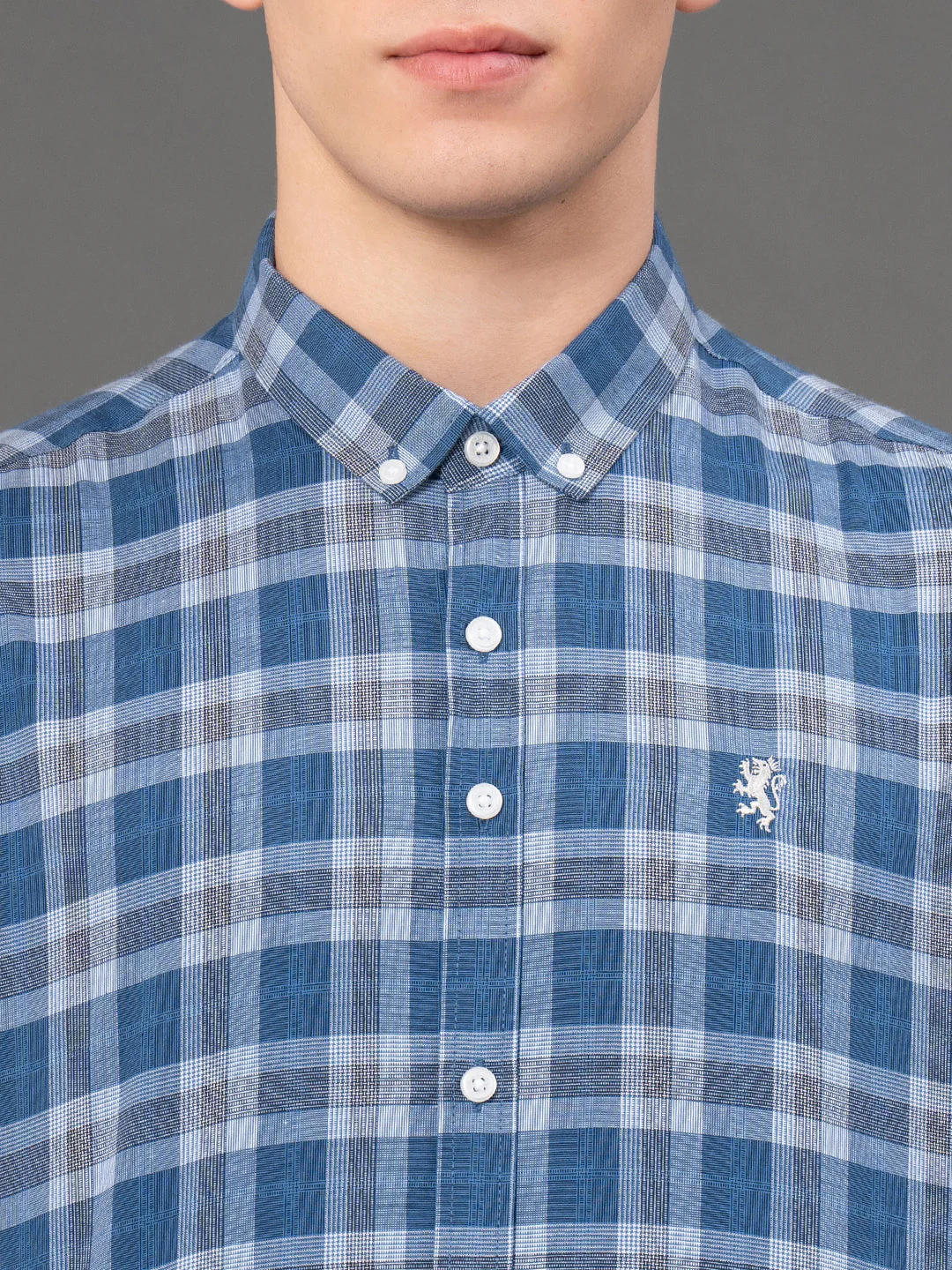 Airforce Blue Checked Shirt for Men - Image 4