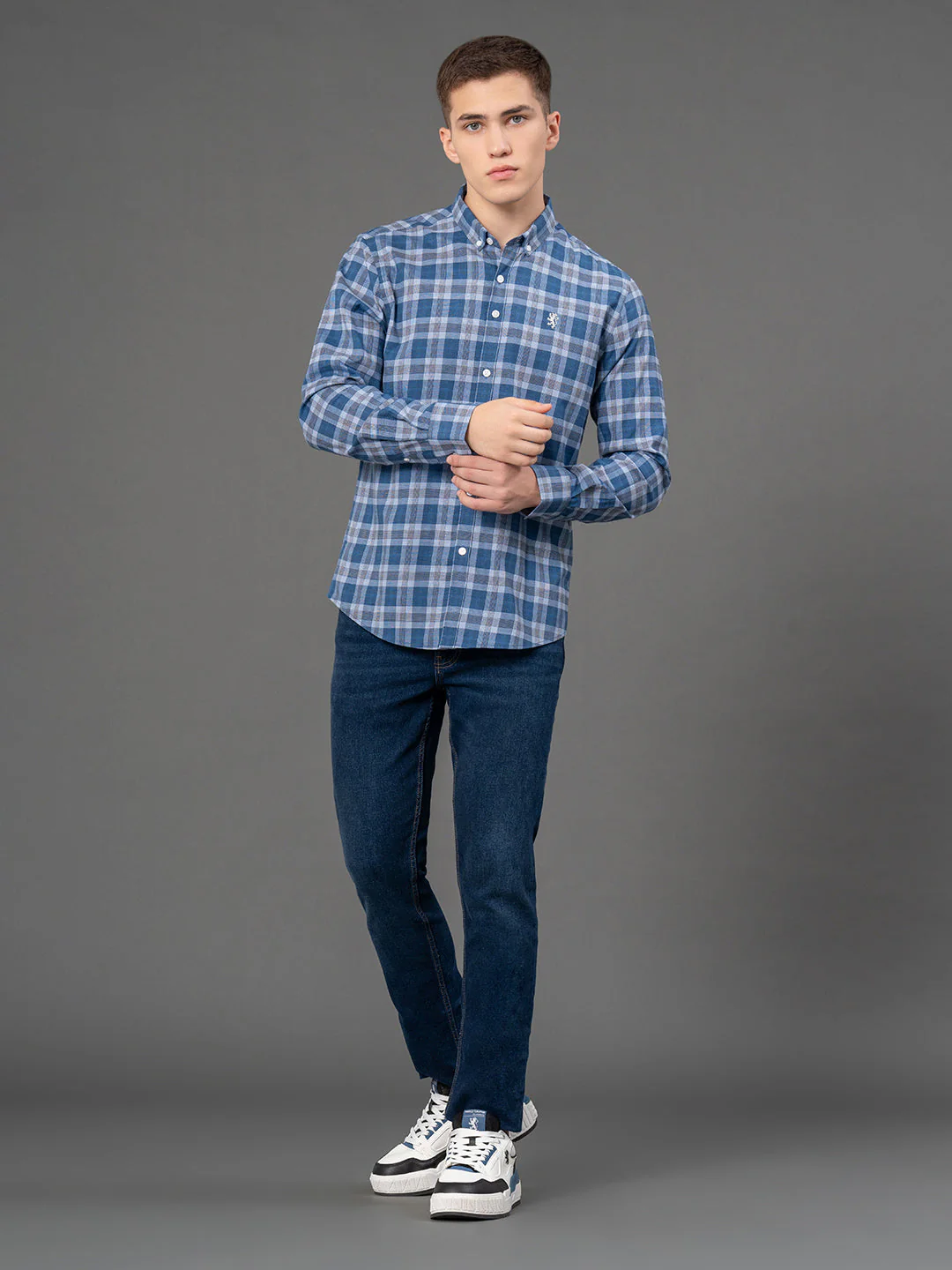 Airforce Blue Checked Shirt for Men - Image 5