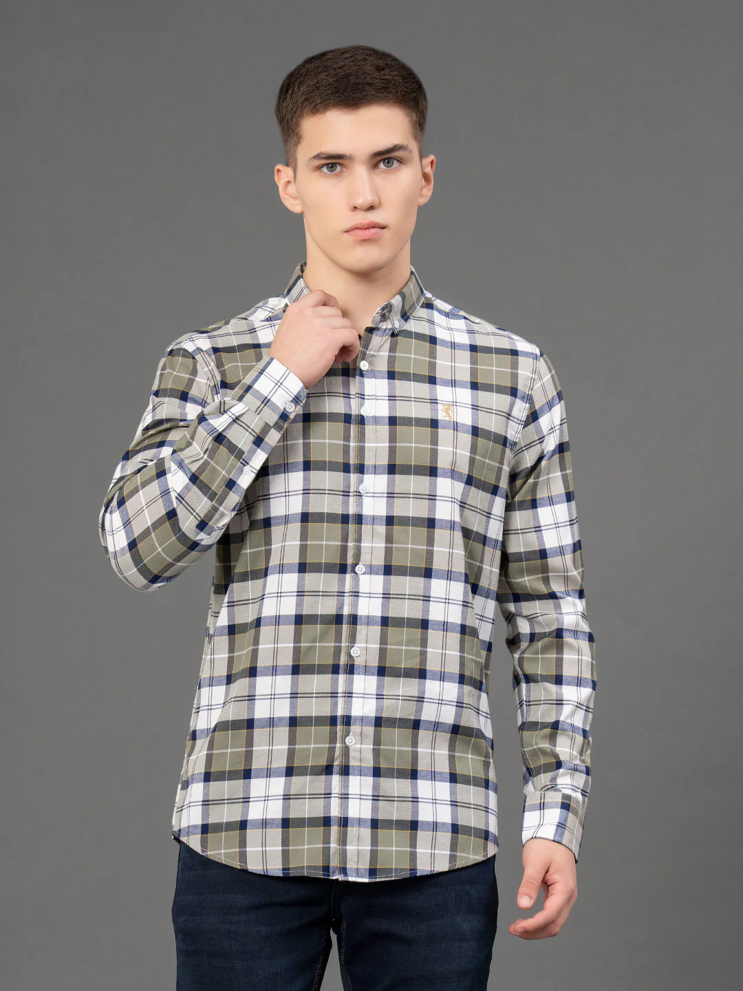 Army Green Checked Shirt for Men