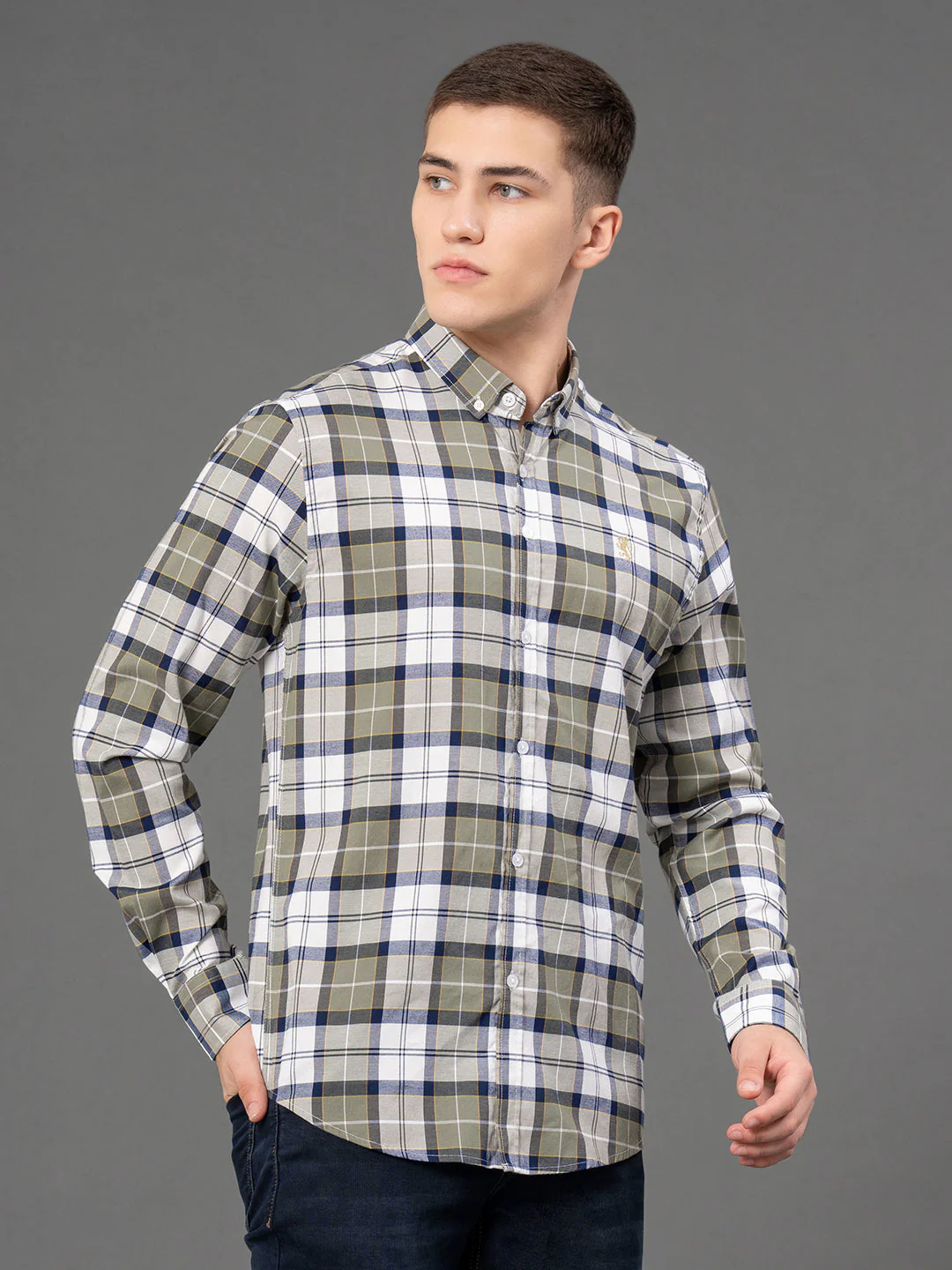 Army Green Checked Shirt for Men - Image 2