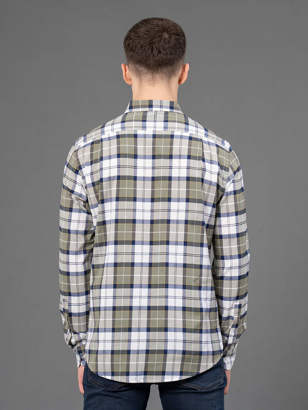 Army Green Checked Shirt for Men - Image 3