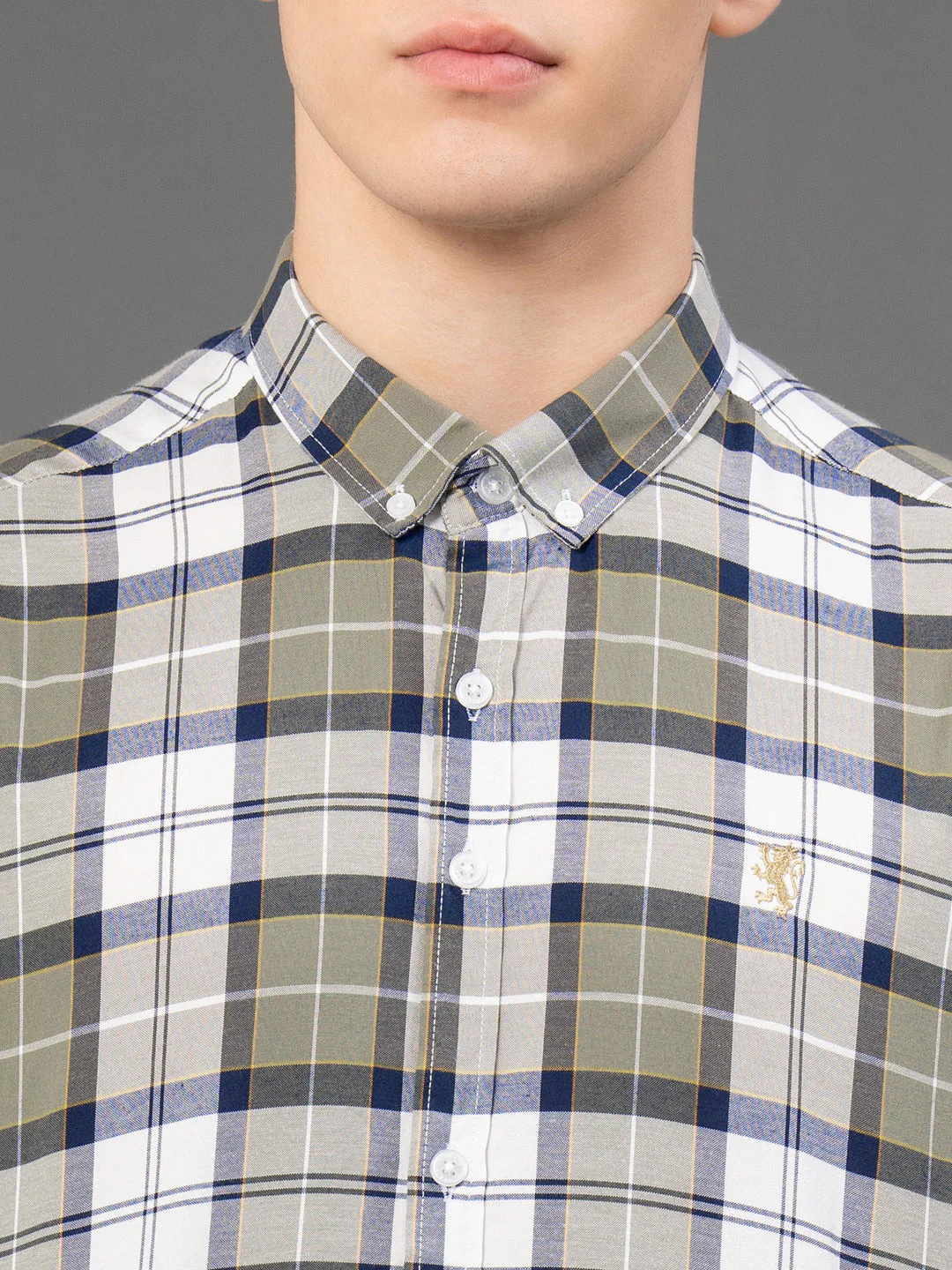 Army Green Checked Shirt for Men - Image 4