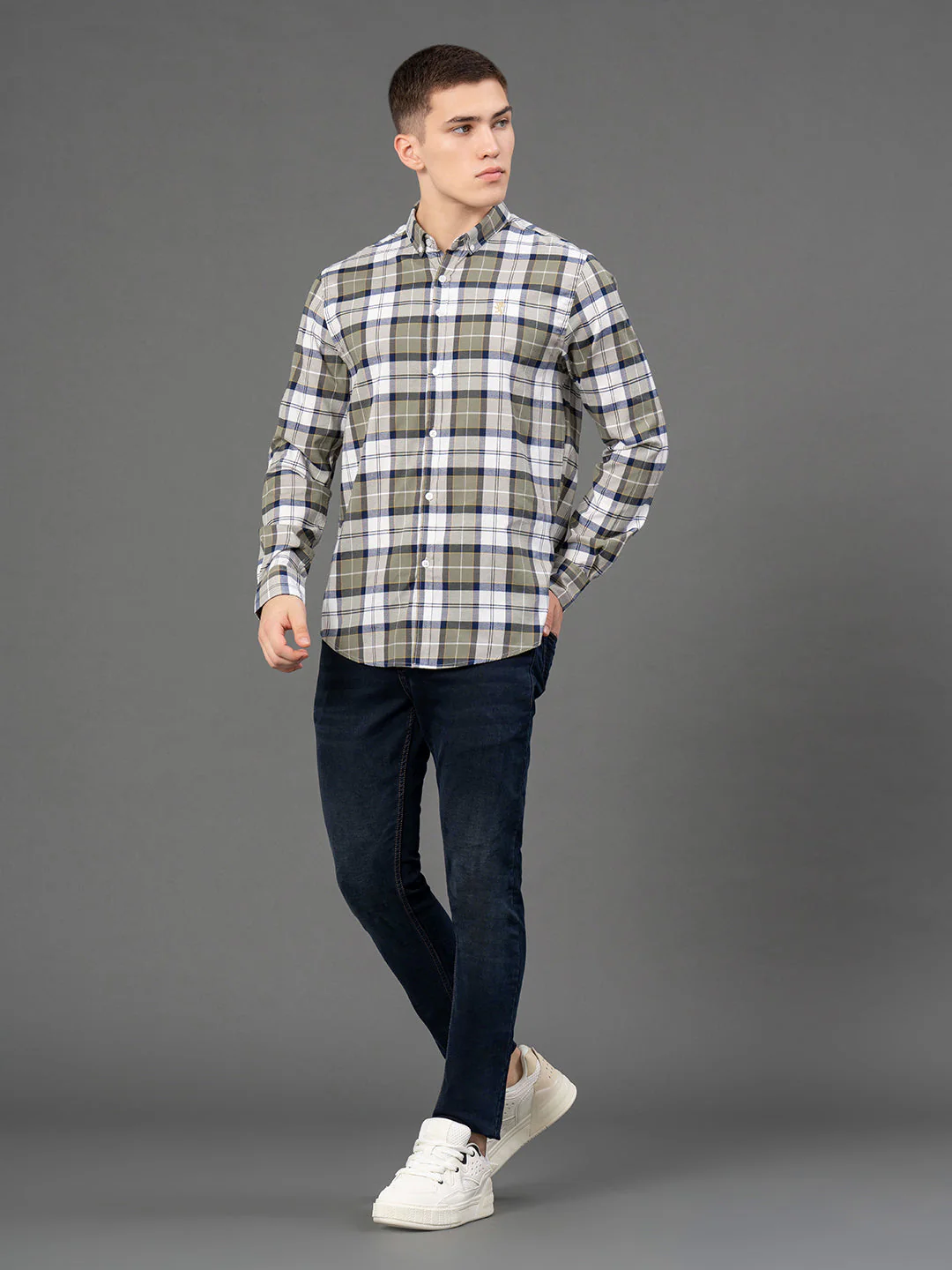 Army Green Checked Shirt for Men - Image 5