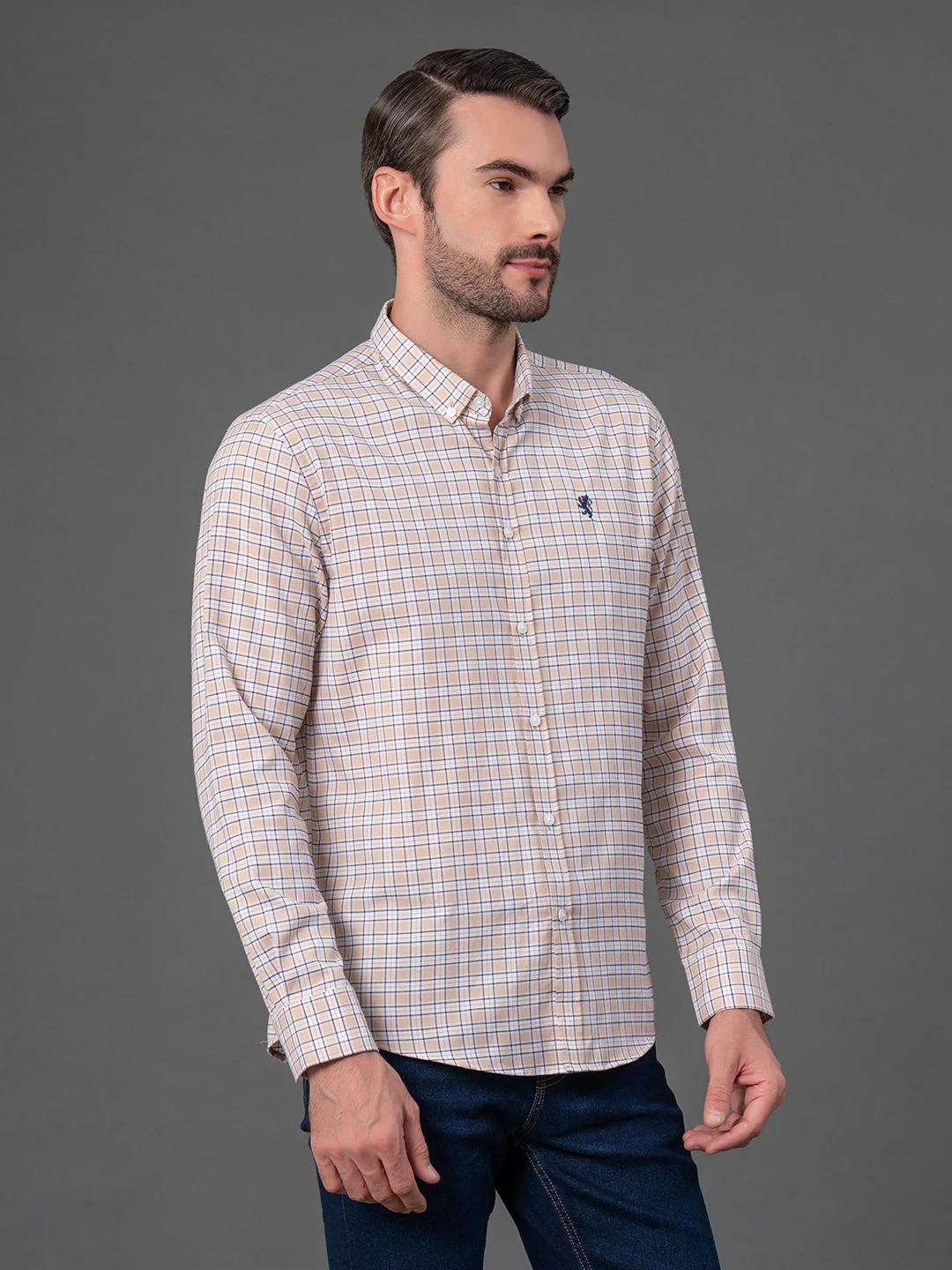 Beige Checked Shirt for Men - Image 2