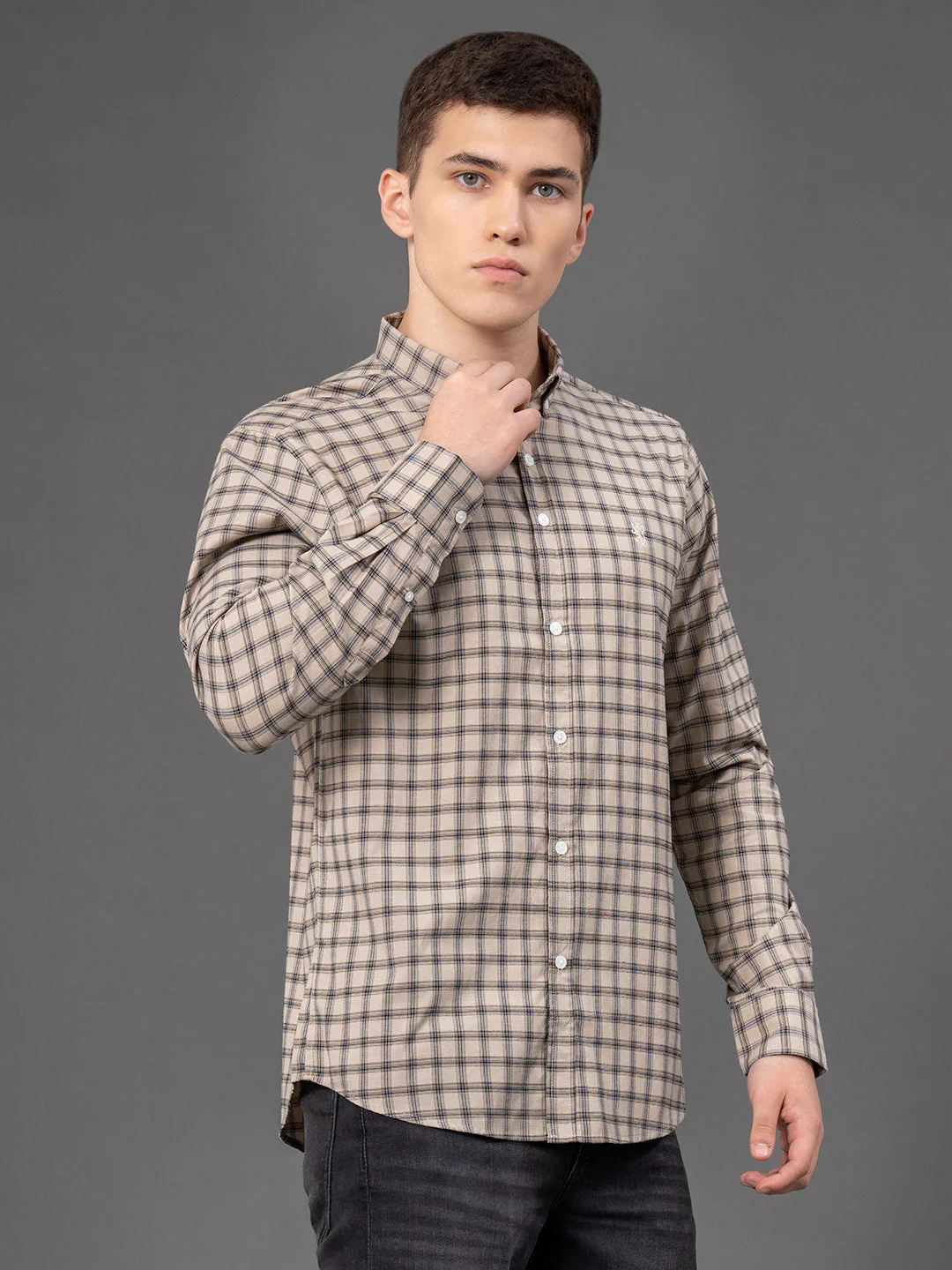 Beige Checked Shirt for Men - Image 2