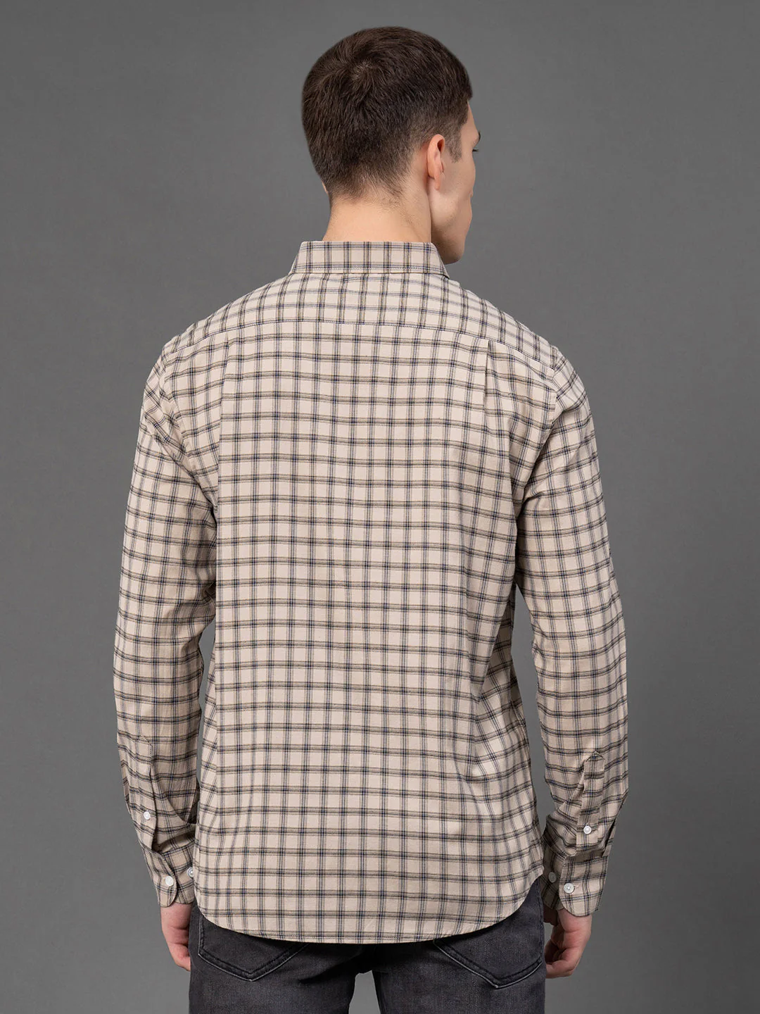 Beige Checked Shirt for Men - Image 3
