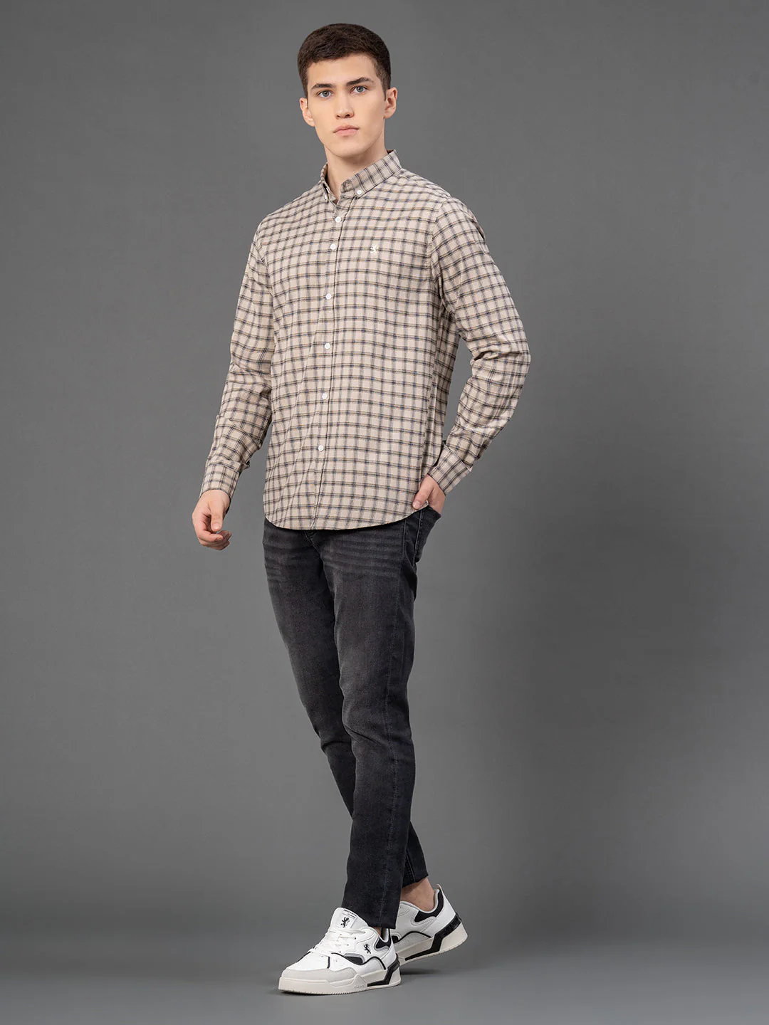 Beige Checked Shirt for Men - Image 5