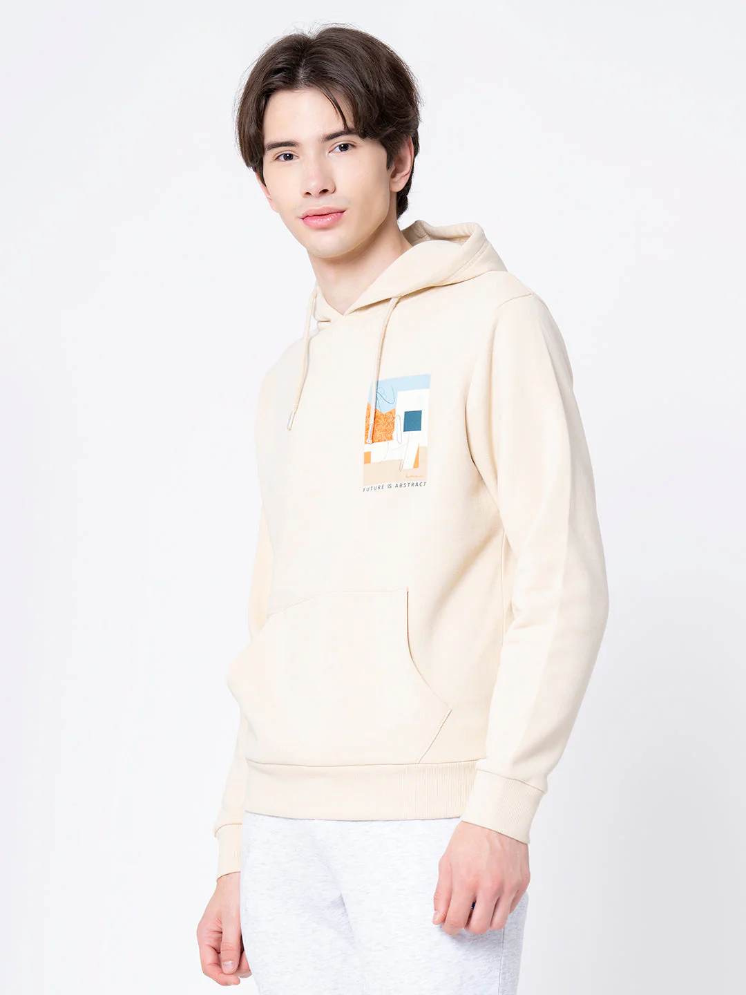 Beige Graphic Hoodie for Men - Image 2