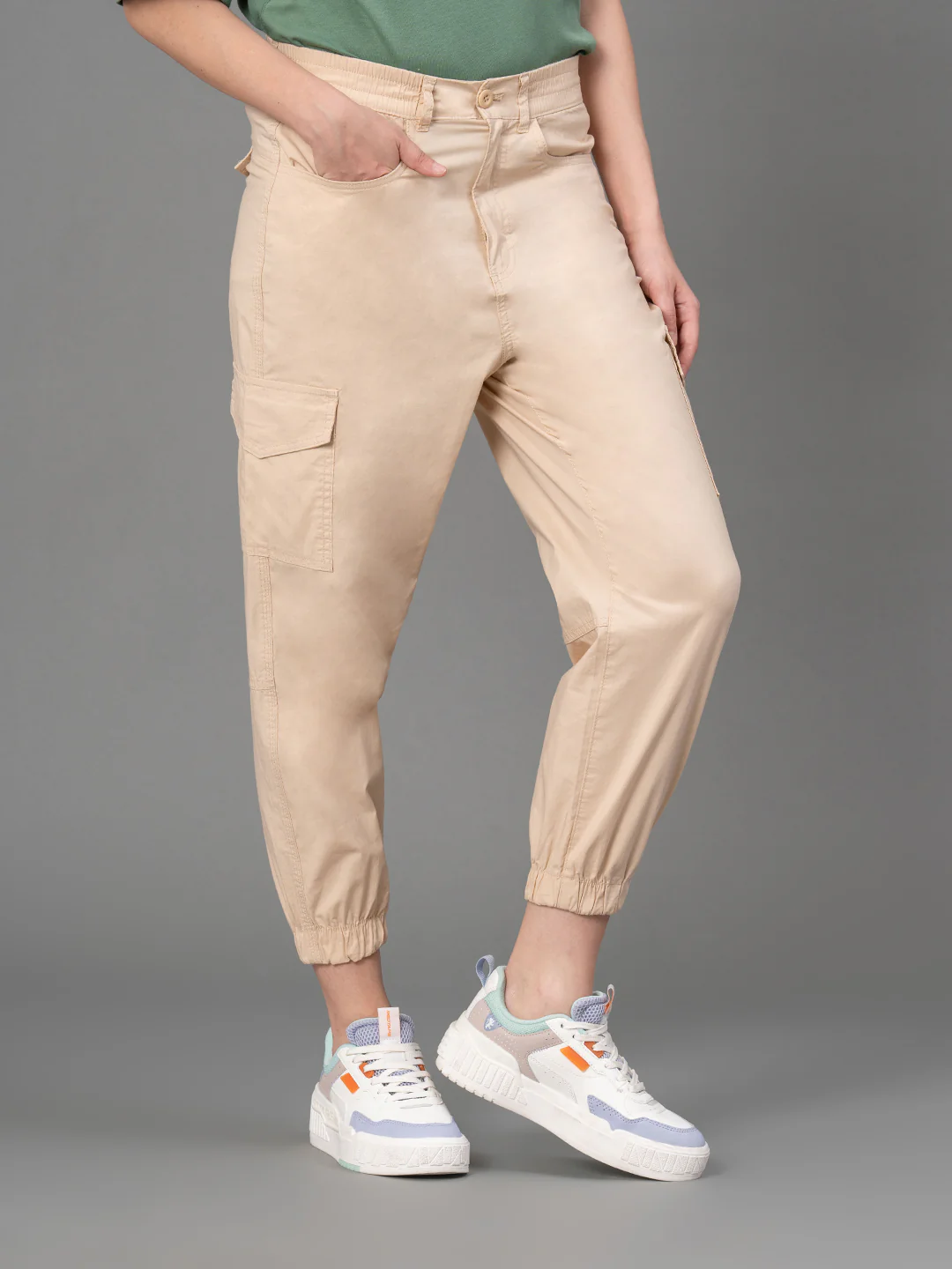 Beige Solid Joggers for Women - Image 2