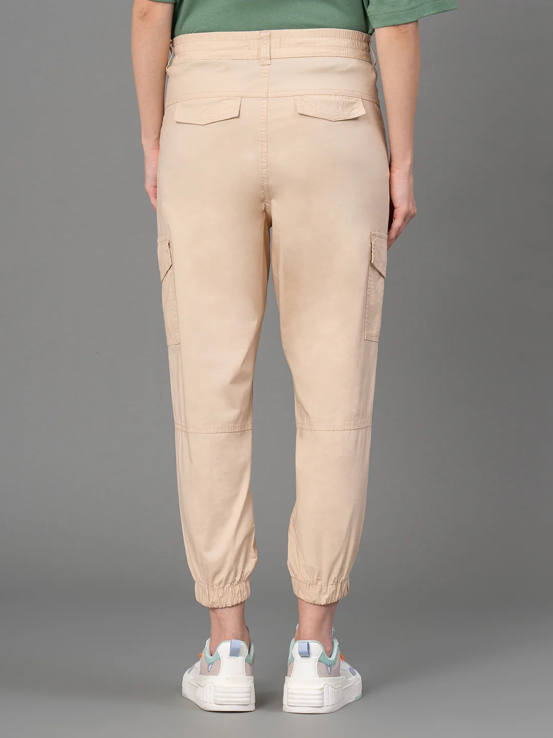 Beige Solid Joggers for Women - Image 3