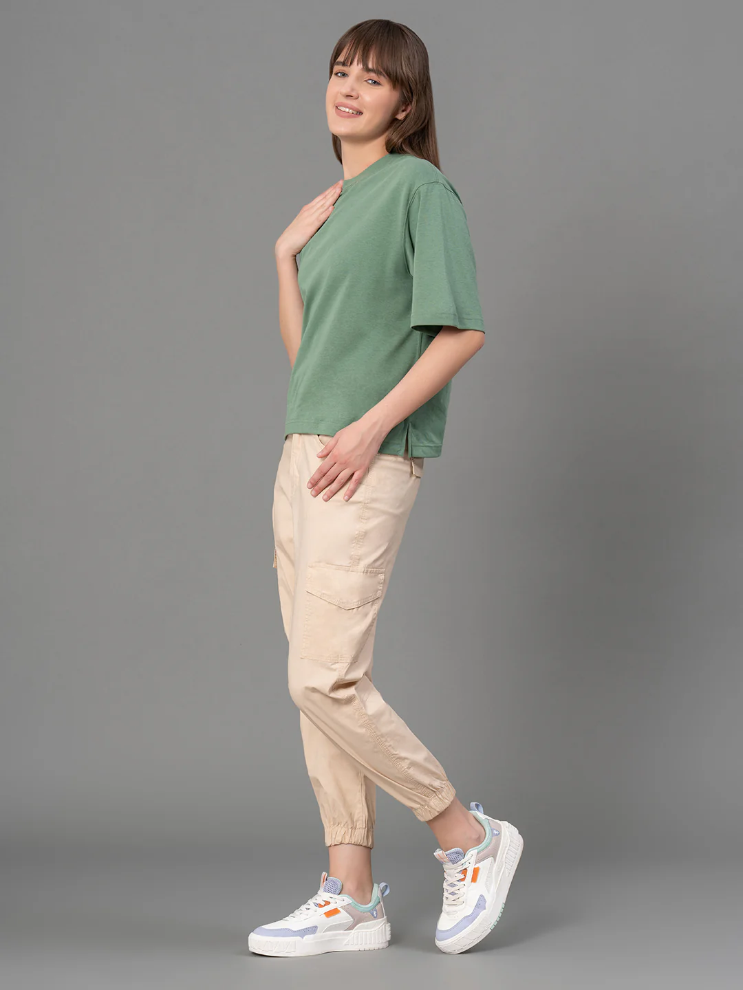 Beige Solid Joggers for Women - Image 5