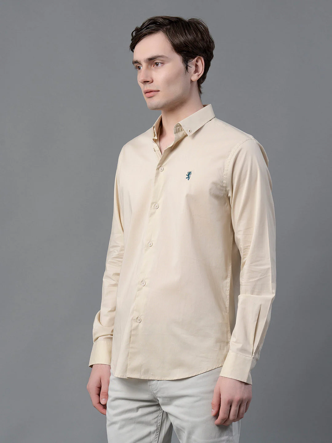 Beige Solid Shirt for Men - Image 2