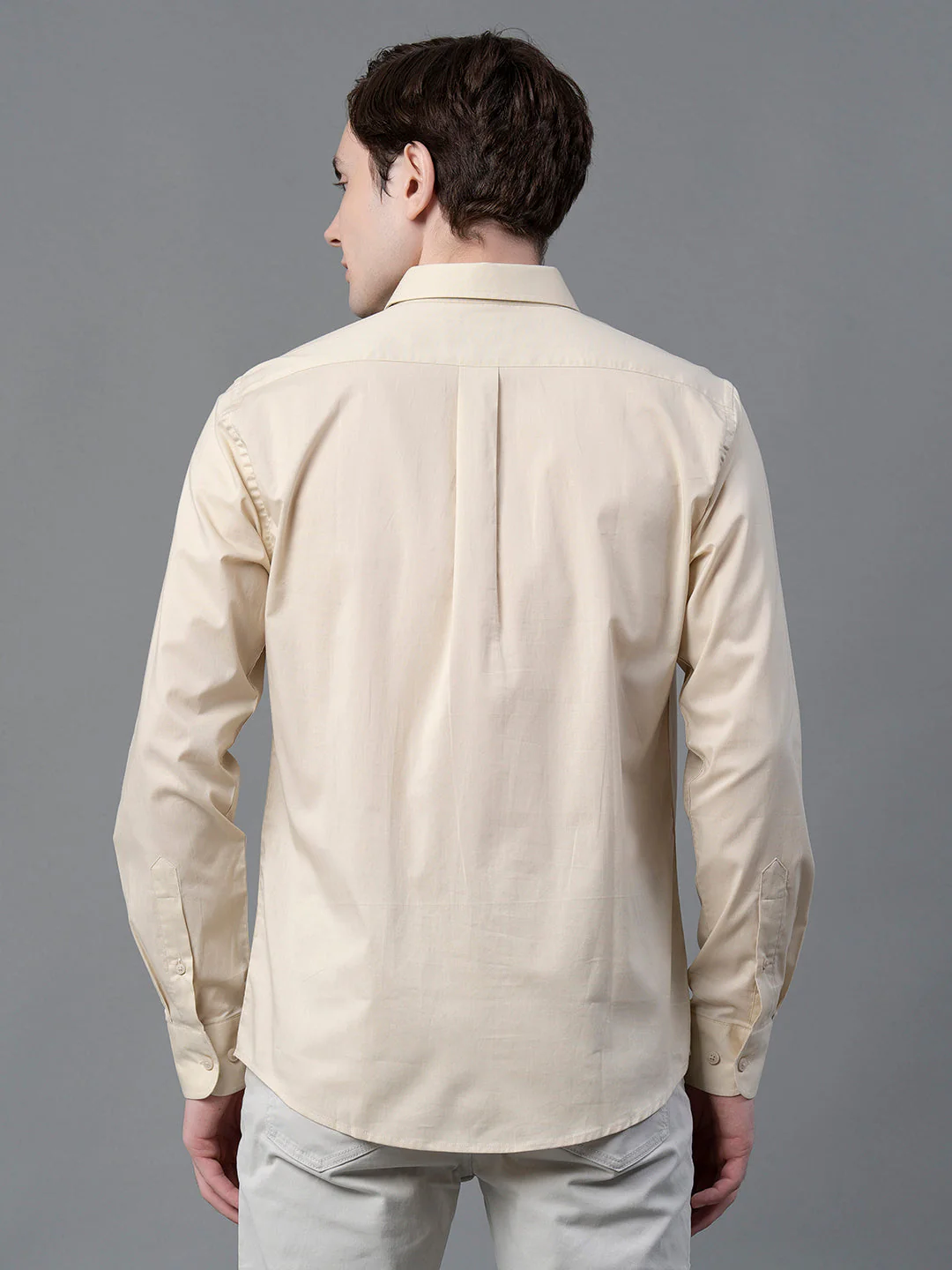 Beige Solid Shirt for Men - Image 3