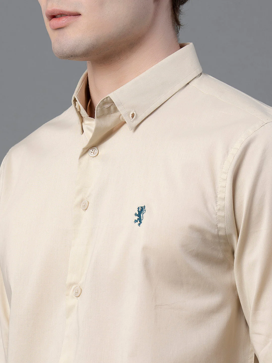 Beige Solid Shirt for Men - Image 4