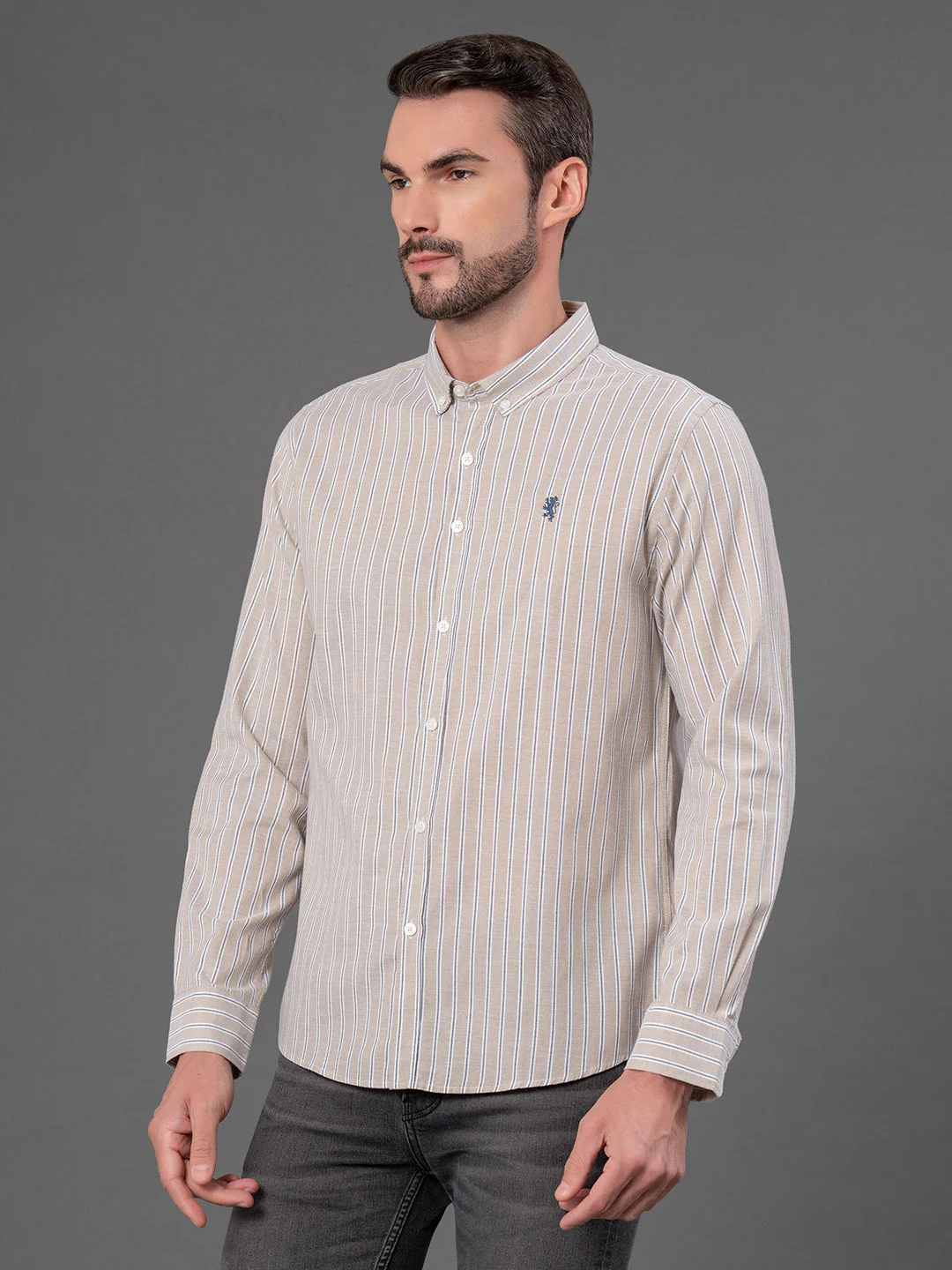 Beige Striped Shirt for Men - Image 2