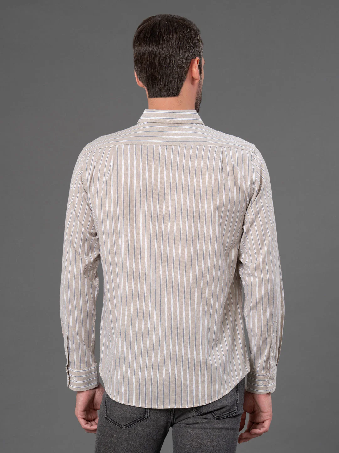 Beige Striped Shirt for Men - Image 3