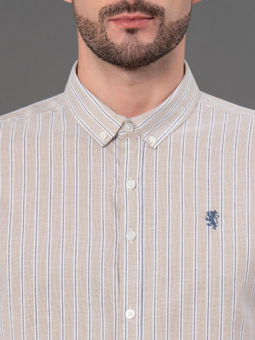 Beige Striped Shirt for Men - Image 4