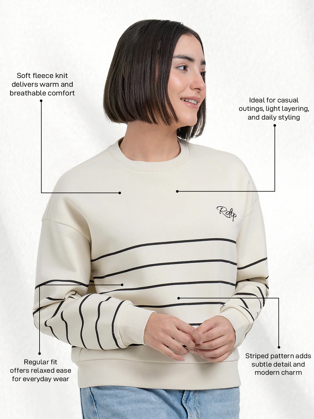 Beige Striped Sweatshirt for Women | Sweatshirt for Everyday Style - Image 2