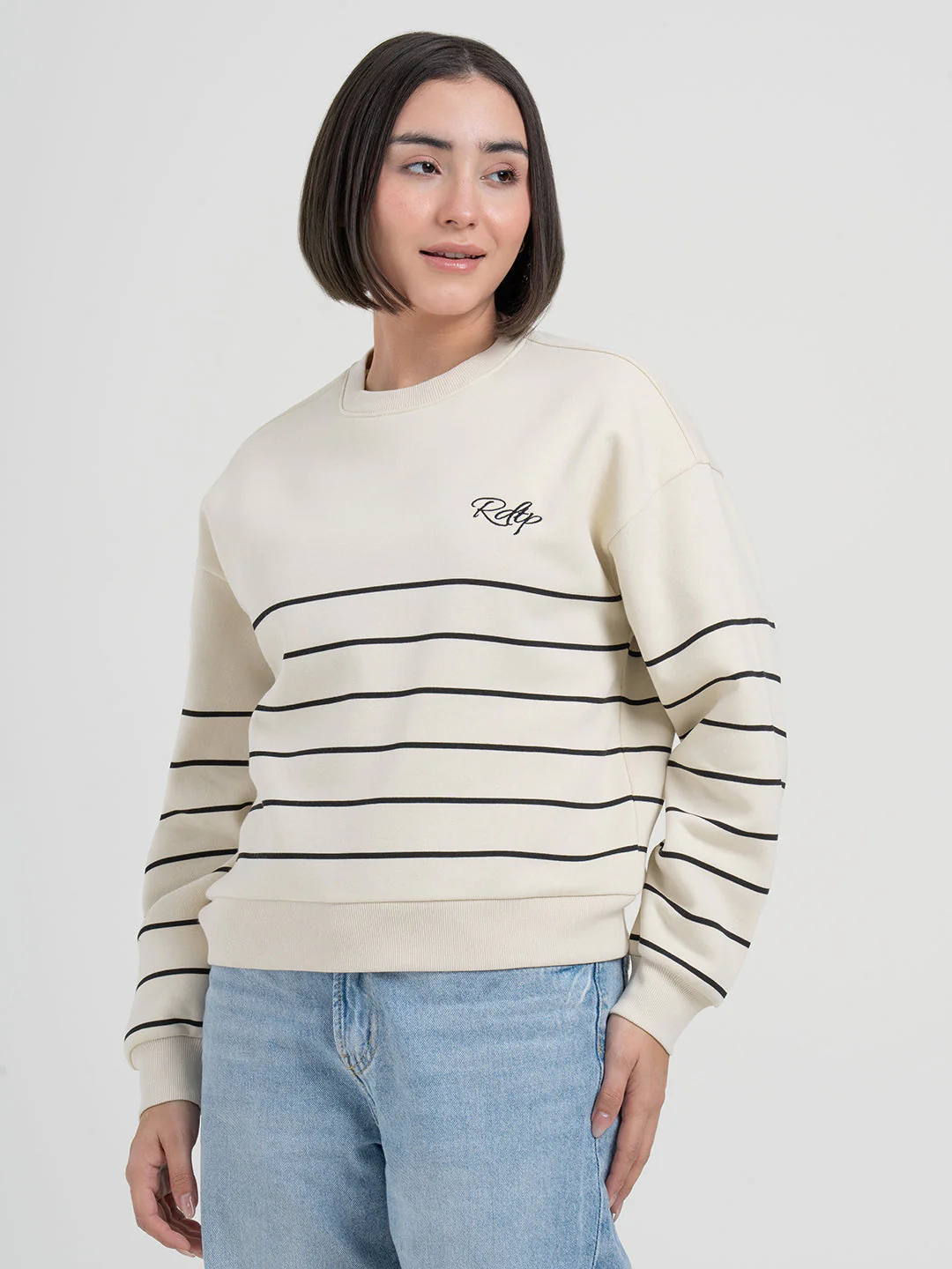 Beige Striped Sweatshirt for Women | Sweatshirt for Everyday Style - Image 3