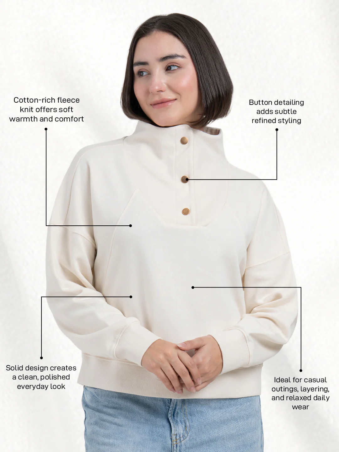 Beige Sweatshirt for Women | For Refined Everyday Look - Image 2
