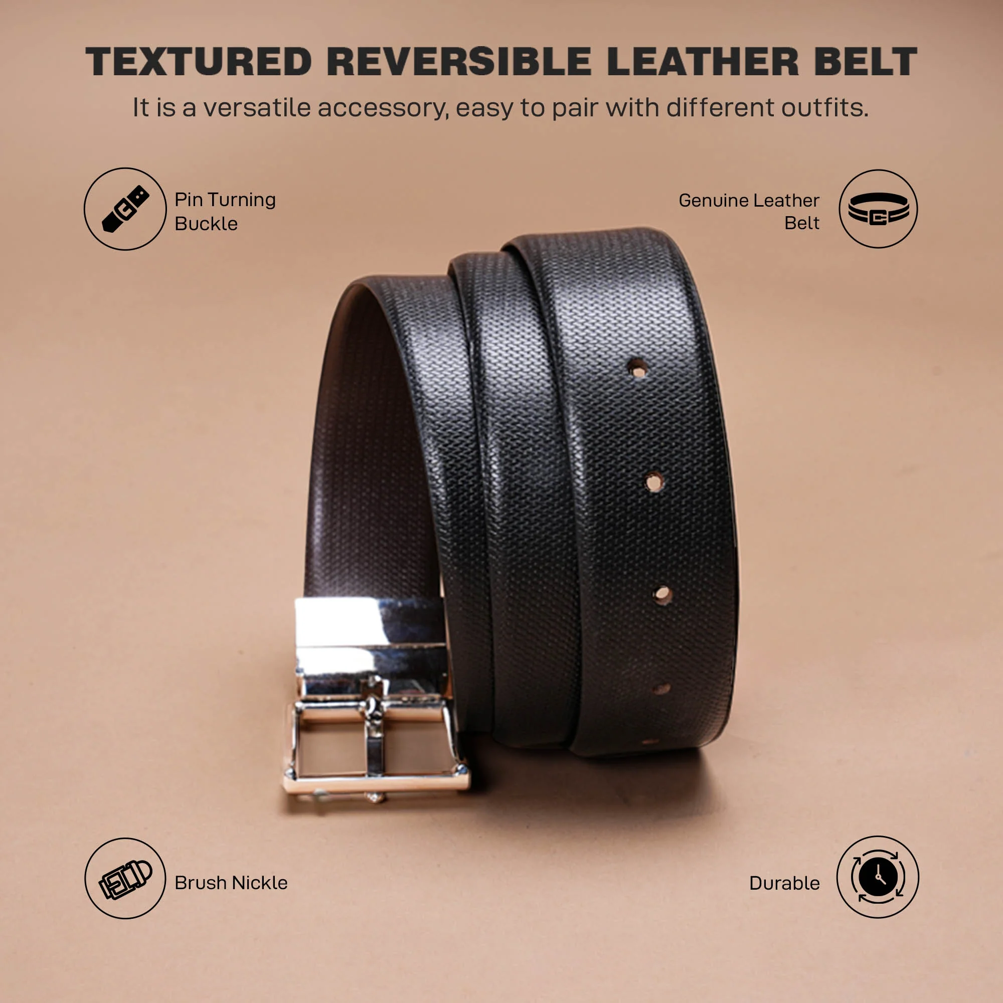 Black Brown Formal leather Belt for Men - Image 3