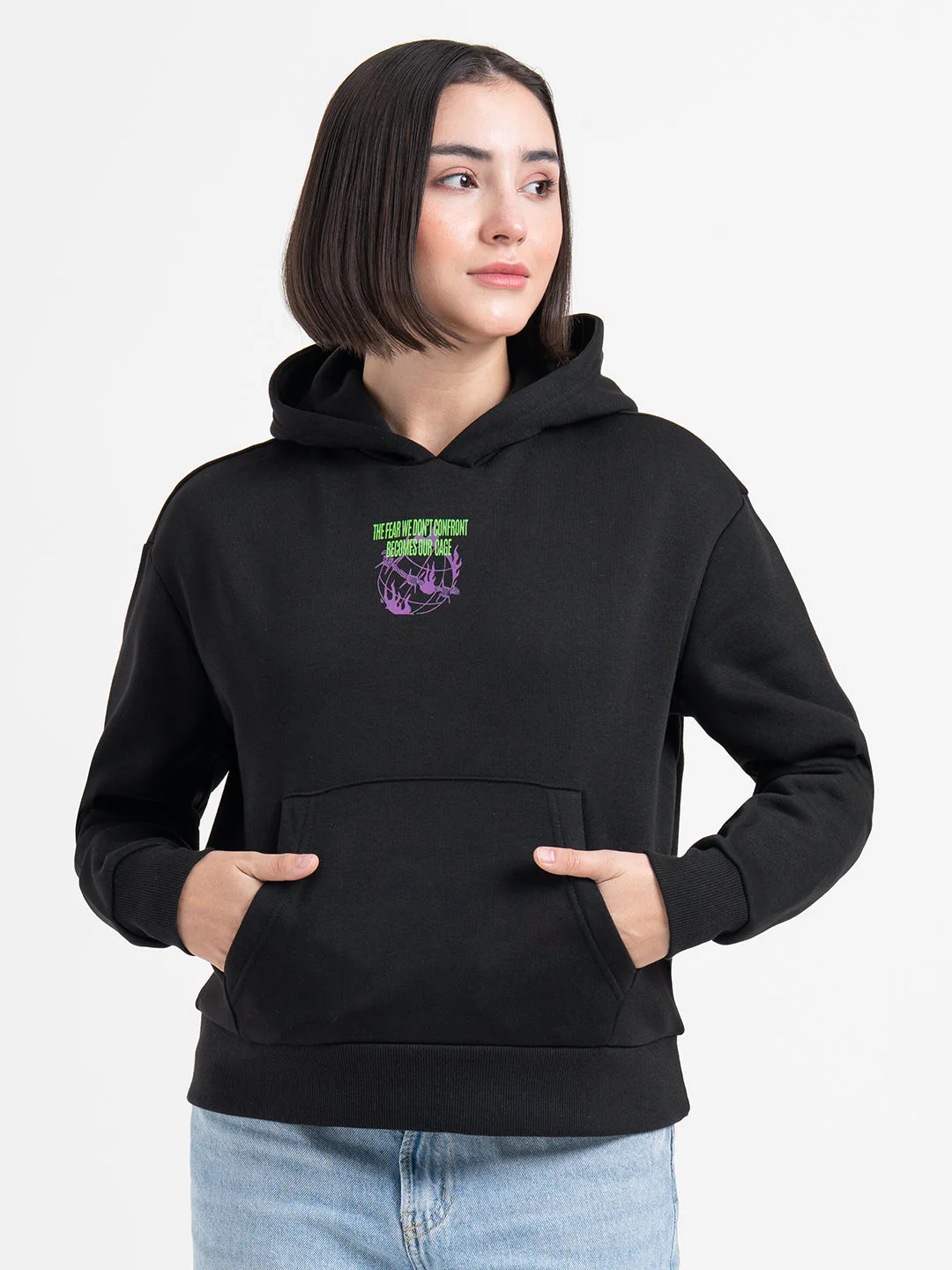 Black Graphic Hoodie for Women | Winter Essential - Image 3