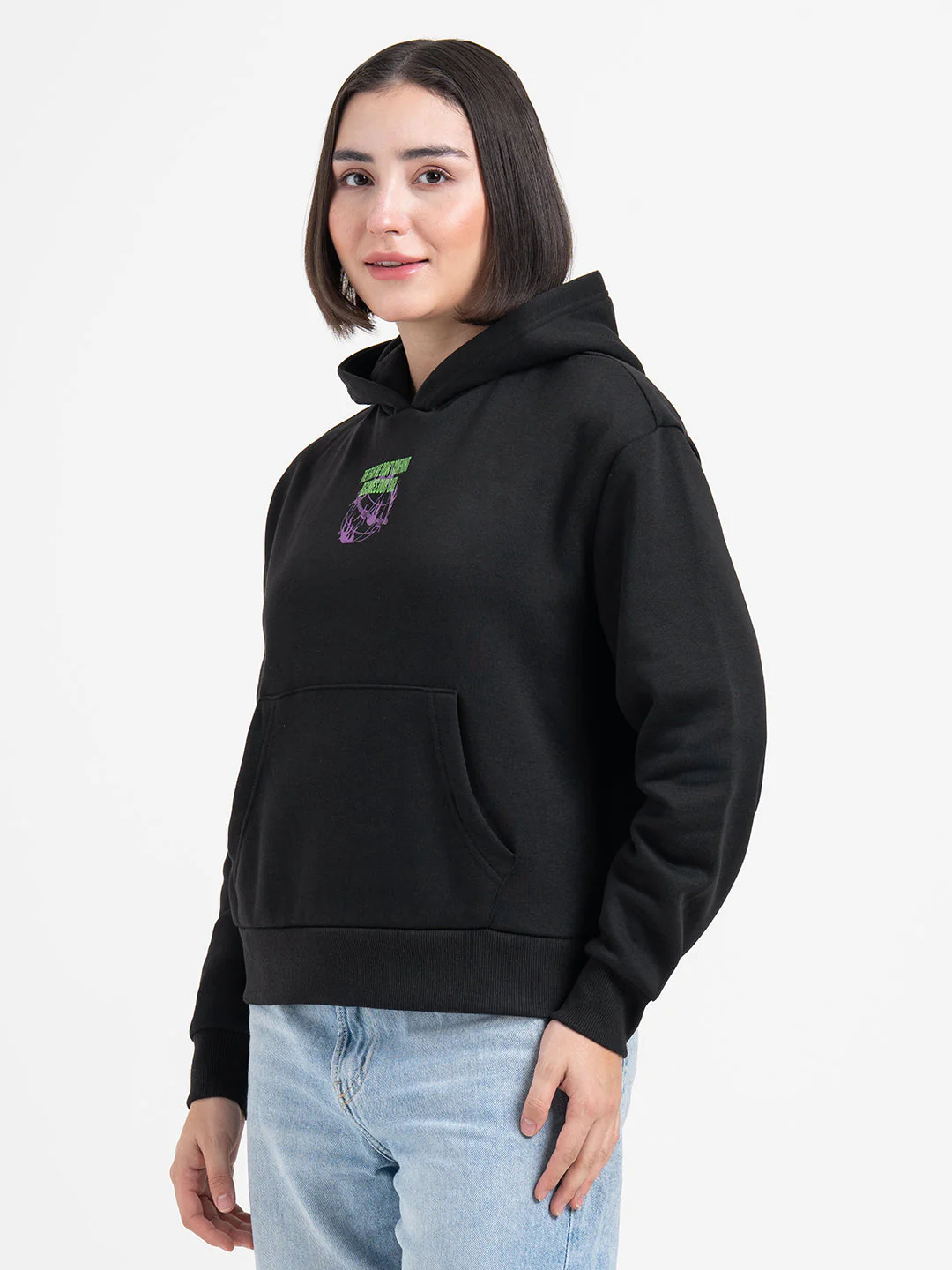 Black Graphic Hoodie for Women | Winter Essential - Image 4