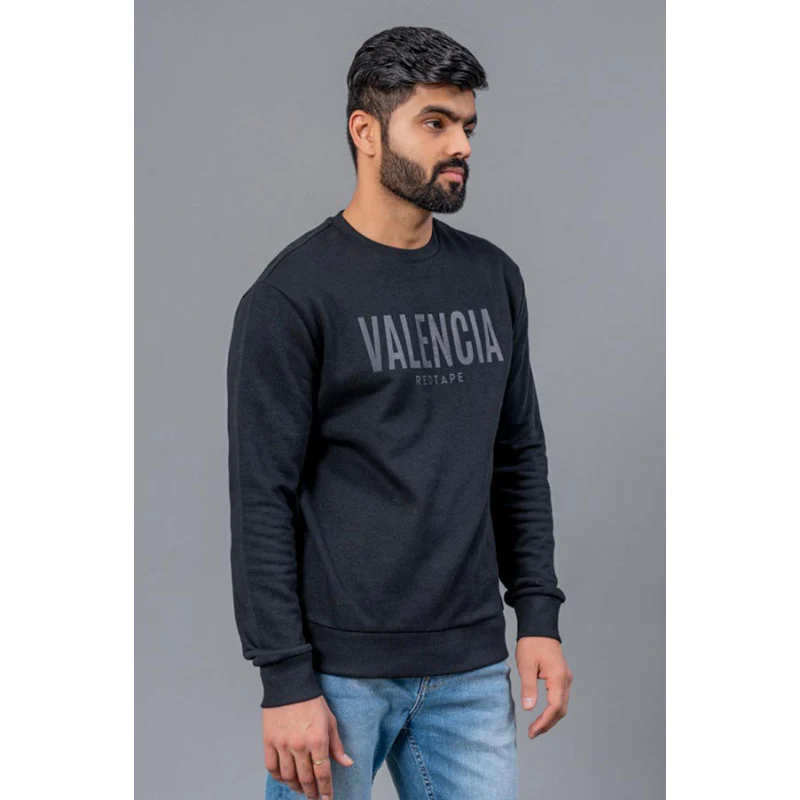 Black Graphic Print Full Sleeve Cotton Poly Fleece Men's Sweatshirt - Image 2