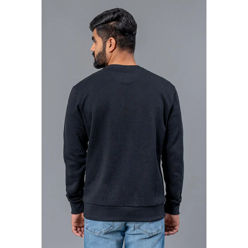 Black Graphic Print Full Sleeve Cotton Poly Fleece Men's Sweatshirt - Image 3