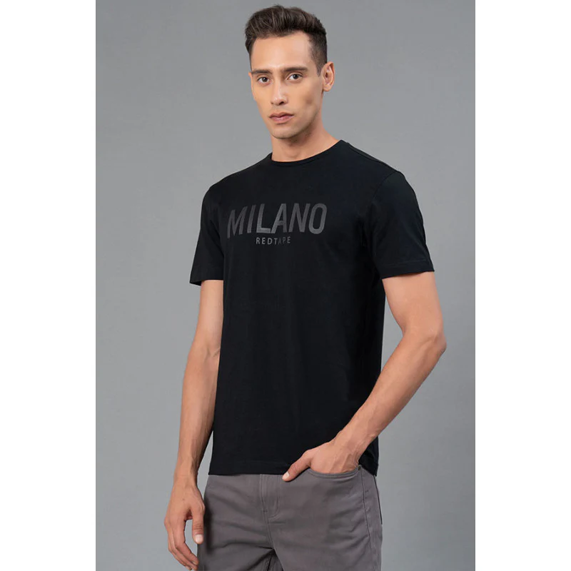 Black Graphic Print Pure Cotton Men's T-Shirt - Image 2