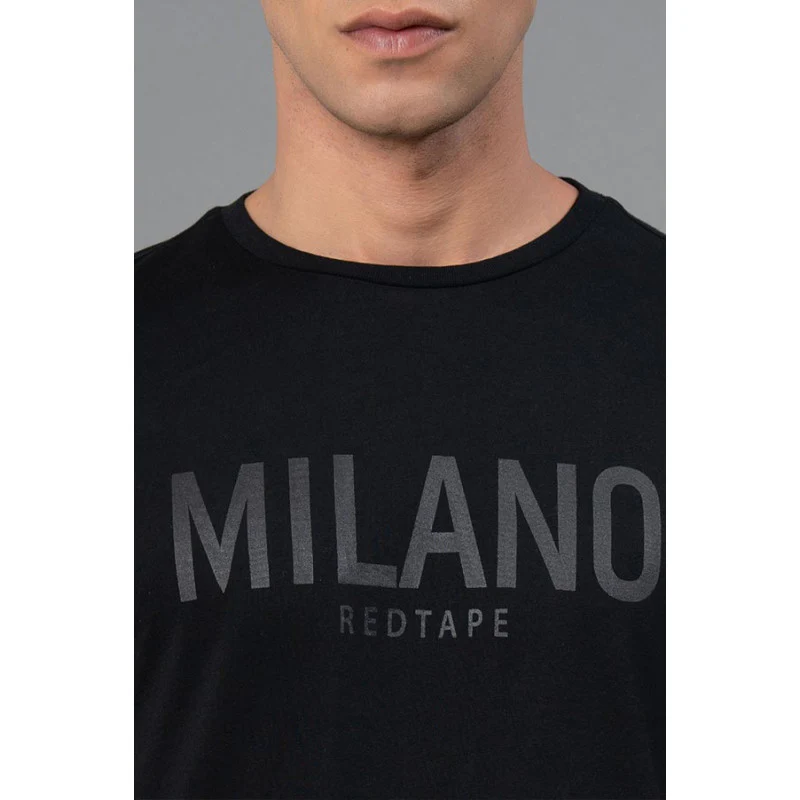 Black Graphic Print Pure Cotton Men's T-Shirt - Image 4